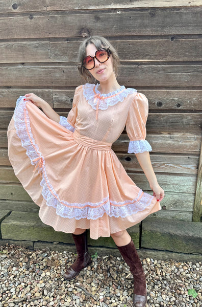 Vintage 50s Peach Western Swing Dress