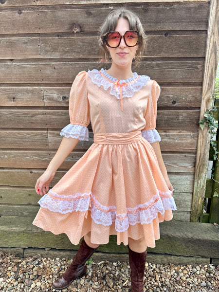 Vintage 50s Peach Western Swing Dress