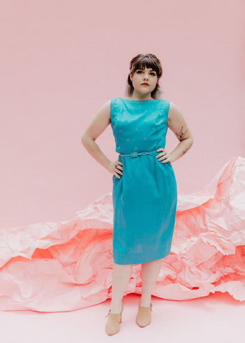 Vintage Turquoise Beaded 50's Dress