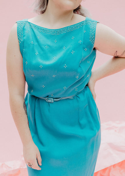 Vintage Turquoise Beaded 50's Dress