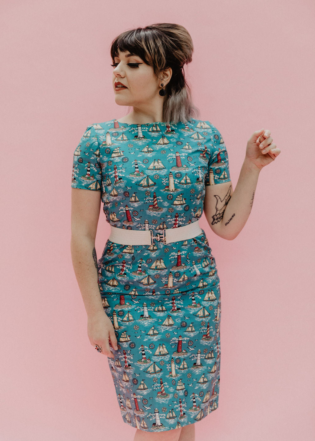 Vintage Nautical Novelty Print Dress